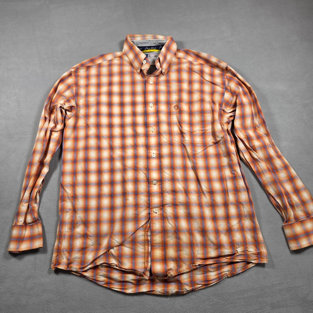 Wrangler George‎ Strait shirt Mens Large Orange Plaid Long Sleeve Cowboy Cut